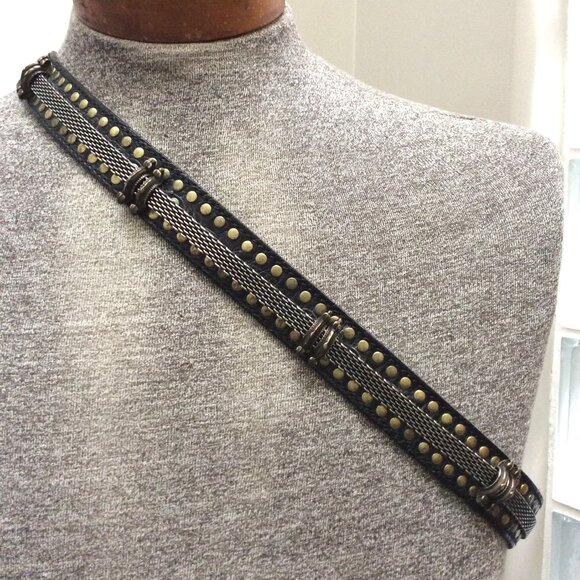 Vintage Designer NANNI Belt Italian Leather Silver Gold Black Metallic 44.75"L - Picture 2 of 6